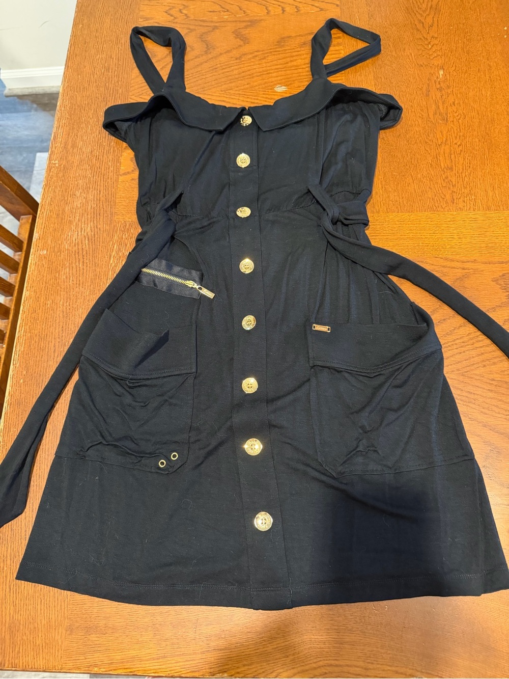 Marciano black stretch dress with gold buttons